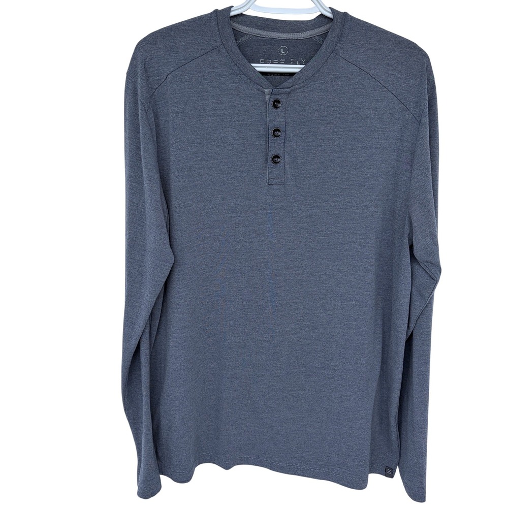Free Fly Henley Shirt Large Mens Grayish Blue Long Sleeve Fishing Outdoor Bamboo